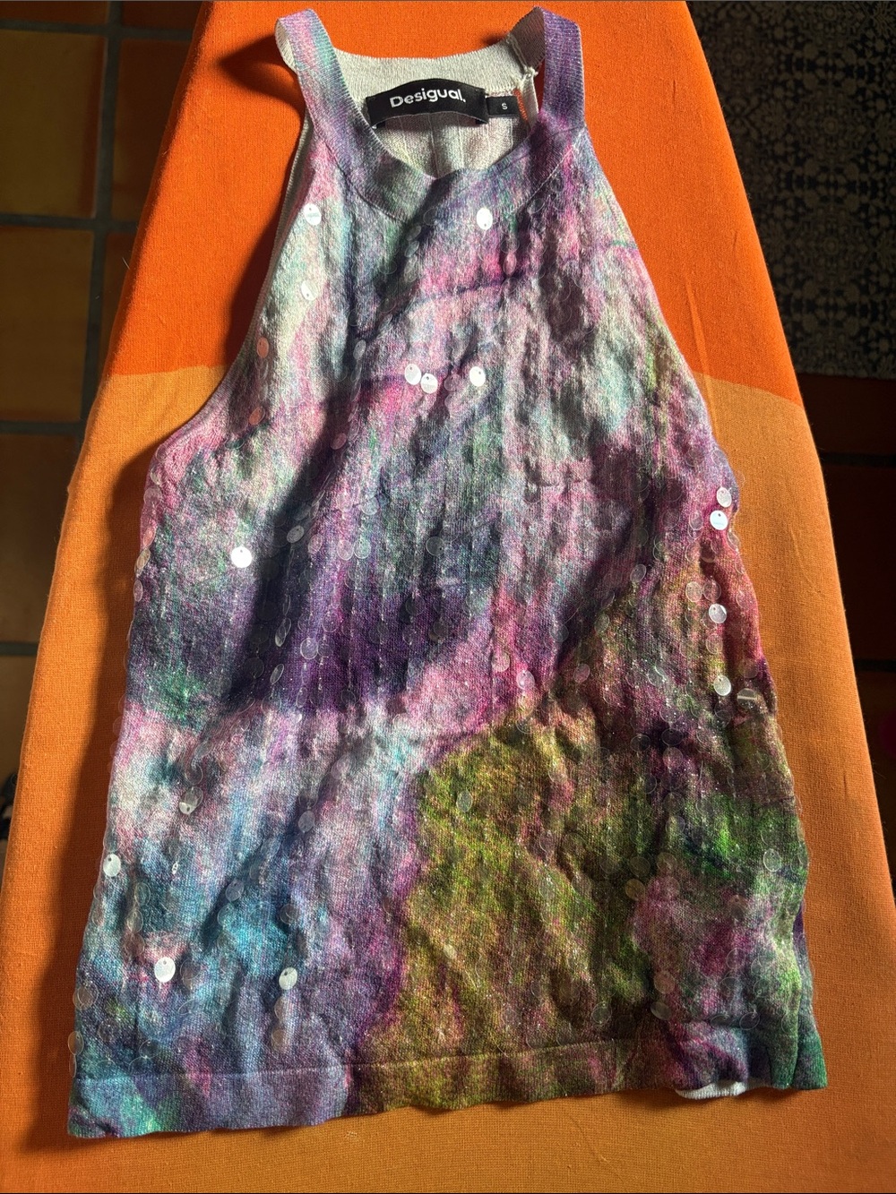 Desigual Multicolor Sequin Camisole in Purple, Green & Blue
